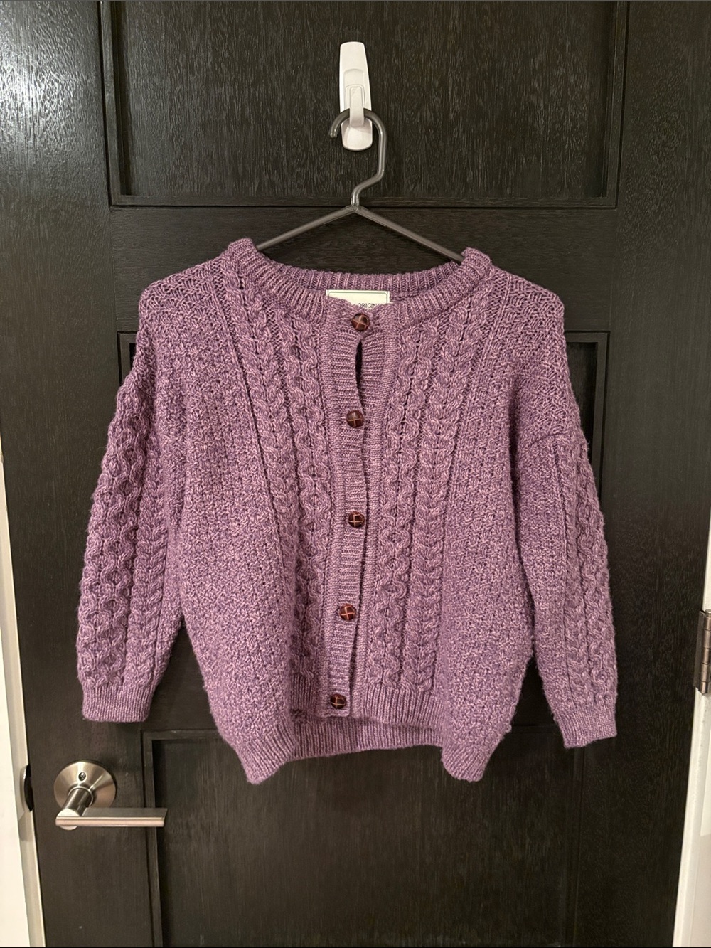 Original Aran Co. merino wool girls cardigan 9-10 yo purple